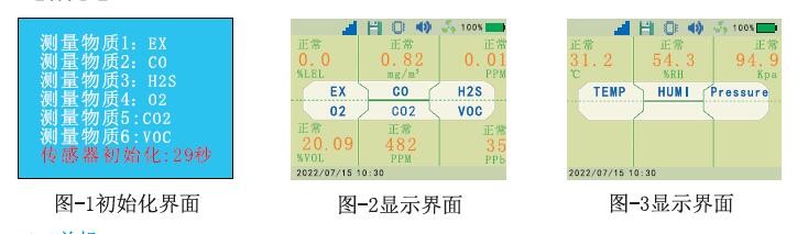 六合一氣體檢測儀顯示界面